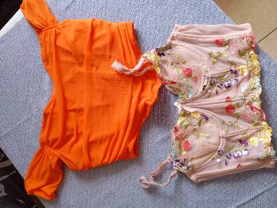 🧡 Haut orange tendance, 🌸Top rose poudré avec des jolies broderie florales